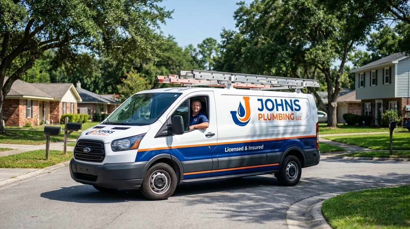 Johns Plumbing LLC service van in Woodstock, VT