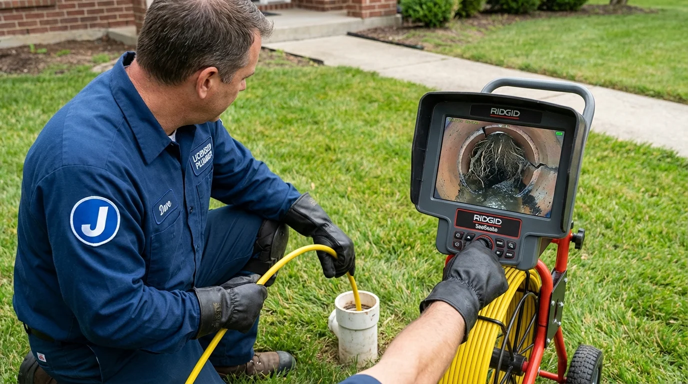 Sewer camera inspection being performed by Johns Plumbing LLC in Woodstock